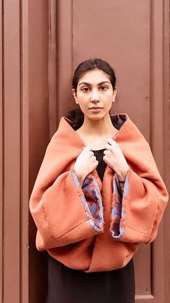 Orange and Blue Reversible Cashmere and Wool Cape
