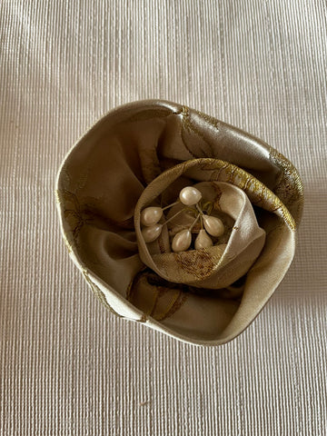 Large Gold Textured Silk Flower Brooch
