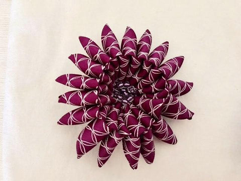 Large Purple Plaid Ribbon Flower Brooch