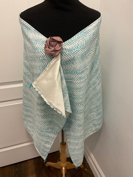 Large Cotton Shawl in Aqua and White