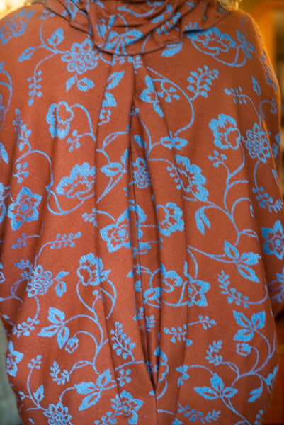 Orange and Blue Brocade Long Cocoon Cape