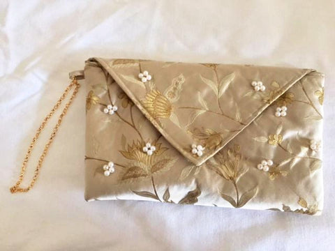 Clutch Bag for Evening in Gold and Silk brocade