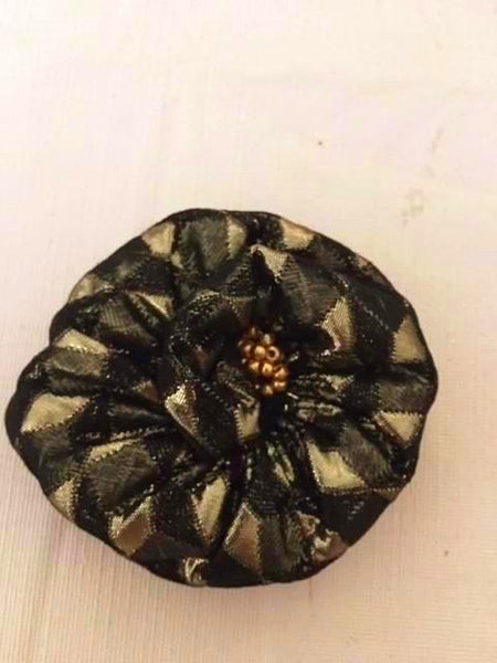 Flower Brooch in Black and Gold Brocade