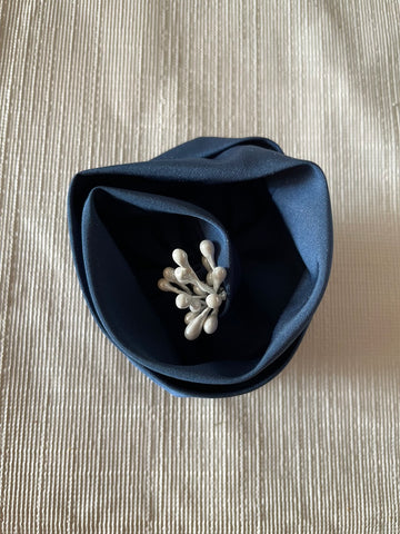 Navy Blue Silk Flower Brooch