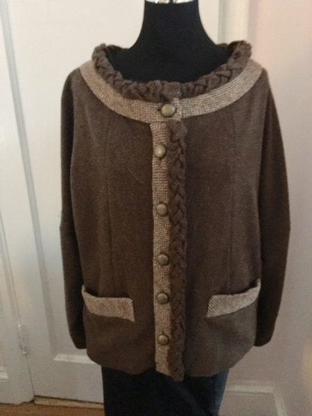 Brown tweed jacket with braiding