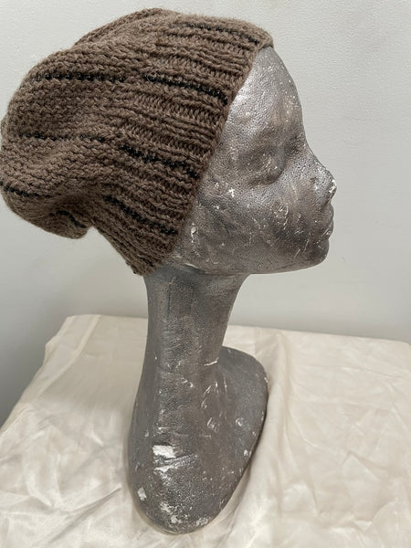 Knitted beanie in gray with black seed beads