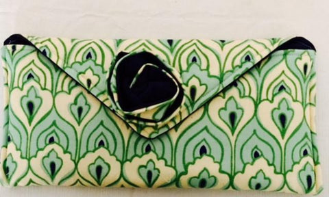 Green and White Fabric Clutch Bag