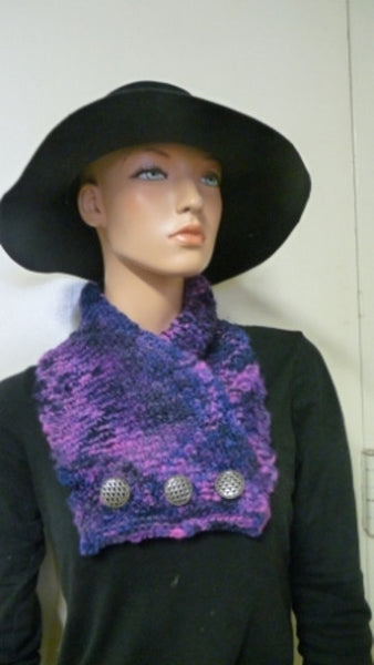 Woman's knitted purple/pink cowl in kettle-dyed wool