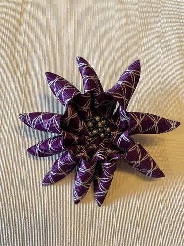 Small Purple Plaid Ribbon Flower Brooch