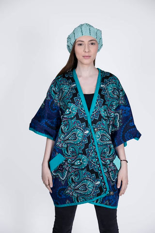 Long Cape in Green, Blue, and Purple Paisley Cotton