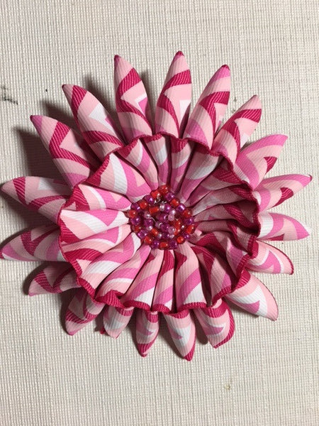 Large Multi-colored Pink Ribbon Flower Brooch